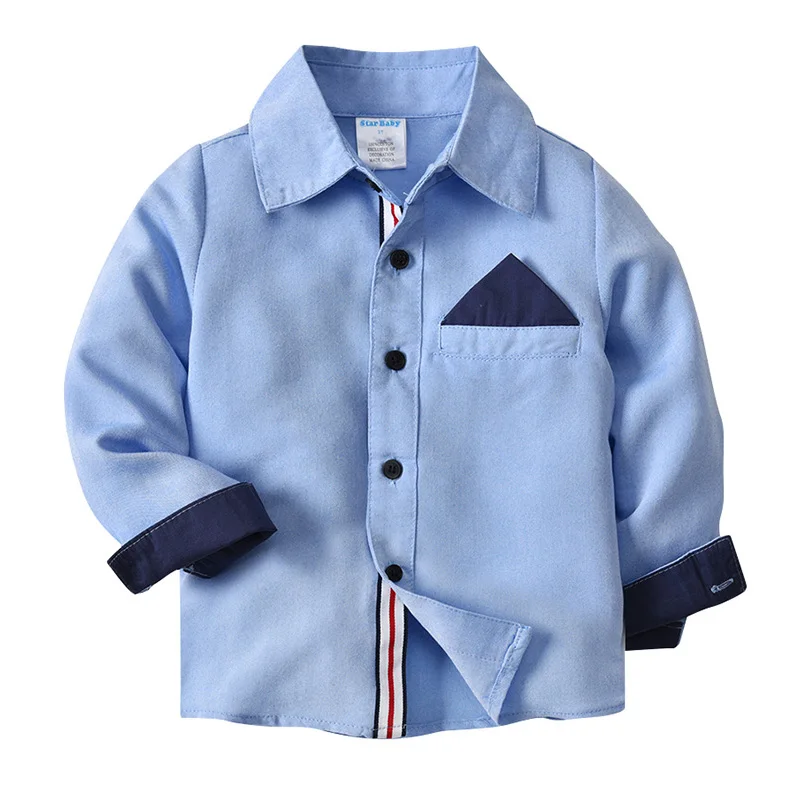 

2019 New Arrival Boys Shirts Blouse Spring Autumn Long Sleeve 95% Cotton Kids Children Shirts 2 -7Years Kids Boys Shirts Blue