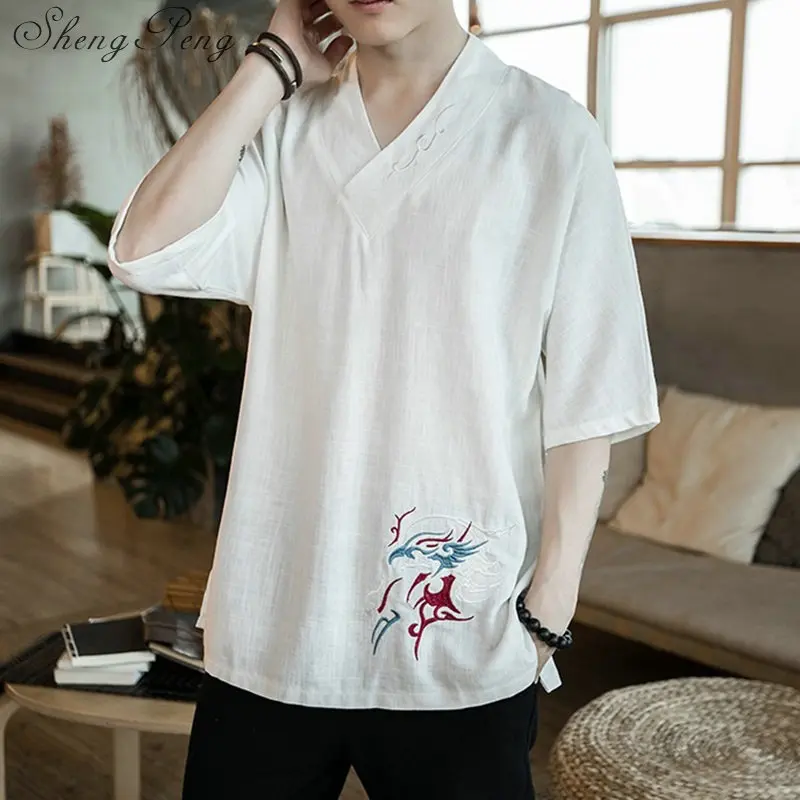 Традиционная китайская одежда для мужчин, китайская рубашка, стильная одежда, Летний стиль, китайская одежда с короткими рукавами CC233