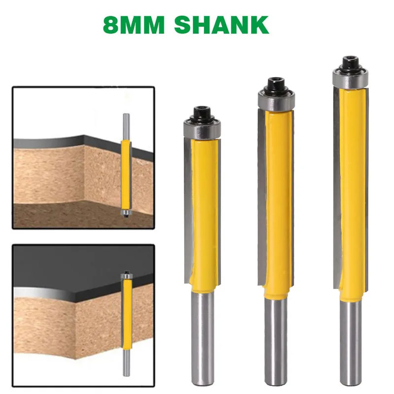 

8mm Shank 2" Flush Trim Router Bit Wood Cutter with Bearing for Wood Template Pattern Bit Milling Cutter Woodwork Milling Tools