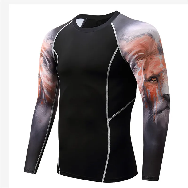 Для мужчин s Фитнес 3D принт с длинными рукавами циклические базовые слои мужские облегающие термосвитера компрессионные рубашки MMA тренировки базовые слои