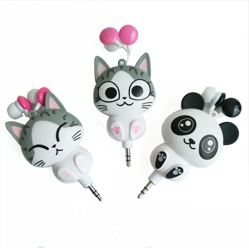 Panda Cat Cartoon retractable earphones for mobile phone computer