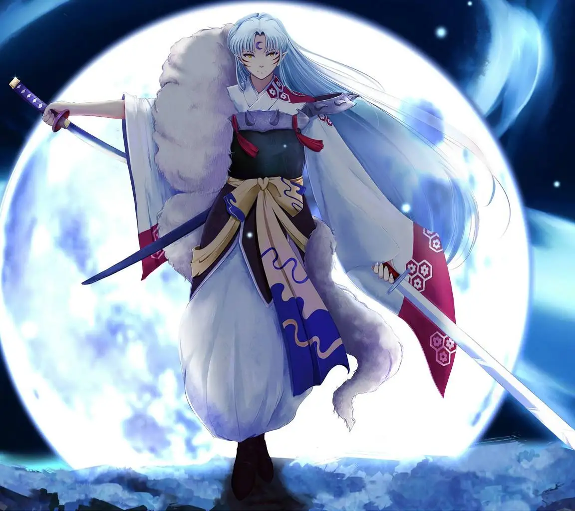 Японское аниме Inuyasha Sesshomaru косплей костюм маскарадный кимоно парик Стильные волосы полный комплект костюмы 1 м Серебристые парики