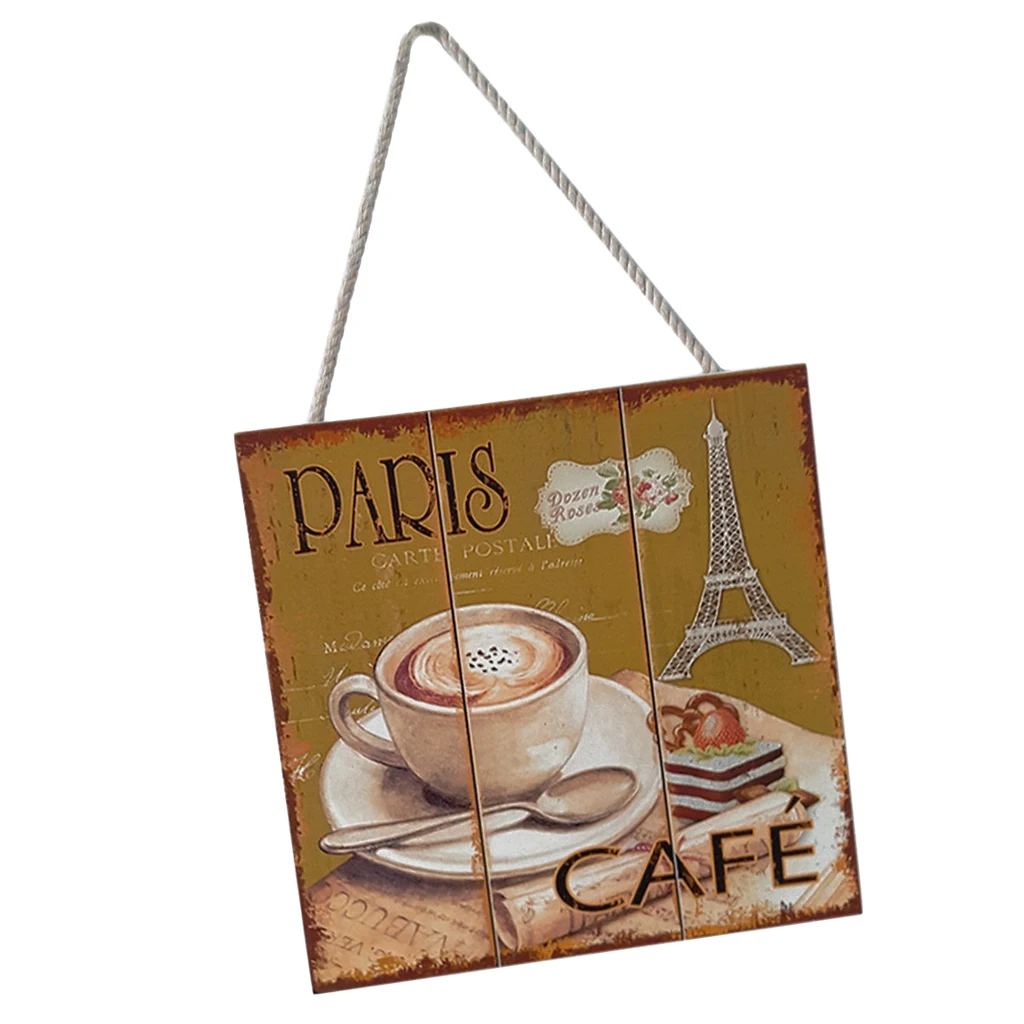 Rustic Wooden Coffee Patterned Sign Plaque Cafe Bar Decor Wall Art Hanging Wood Crafts