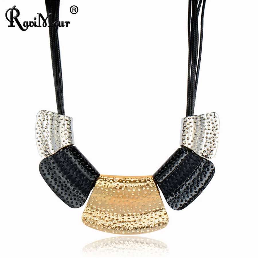 

RAVIMOUR Choker Women Necklace Fashion Jewelry PU Leather Collier Femme Gols Silver Color Statement Necklaces & Pendants Bijoux