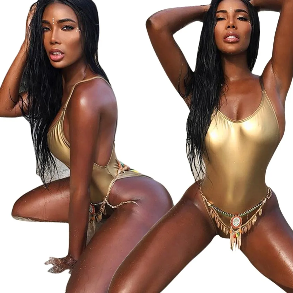 

2018 New Summer Sexy Thong One Piece Swimsuit Women Beach Wear Bathing Suit Golden Swimwear Push Up Monokini Femme Whole Sale