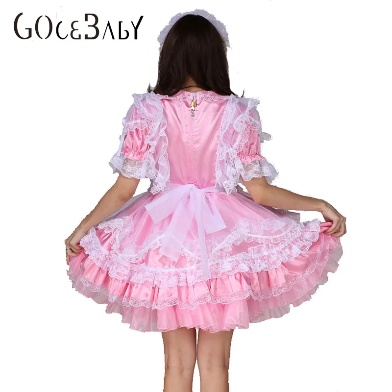 Adult Baby Sissy Boy Maid Satin Lockable Puffy Dress Costume Crossdress ...