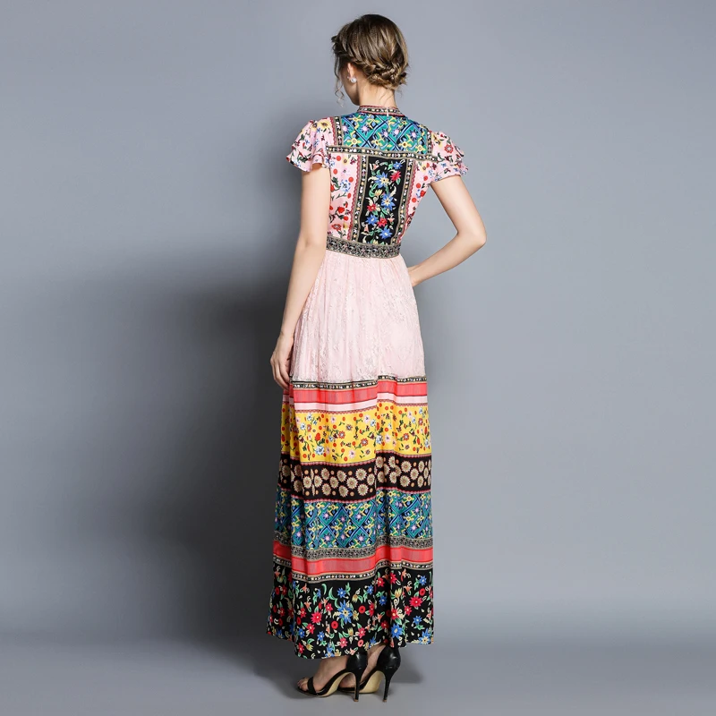 Женское модное летнее элегантное облегающее вечернее винтажное повседневное кружевное Макси длинное сексуальное платье с цветочным принтом