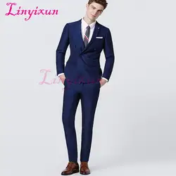 Linyixun Королевский синий Нарядные Костюмы для свадьбы для лучшего Для мужчин Бизнес костюм Casa Для мужчин к костюм Для мужчин 3 шт. (куртка +