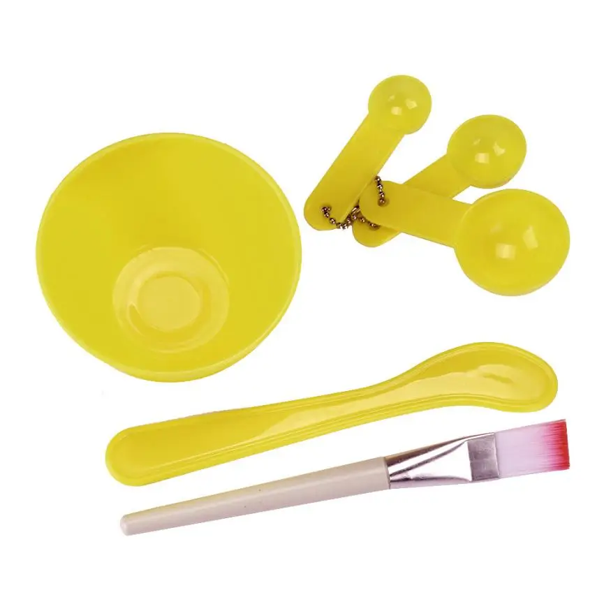 4 в 1 DIY маска для лица миска щетка ложка палка инструмент набор для ухода за лицом FSS Мода OutTop May18 Прямая - Цвет: Цвет: желтый