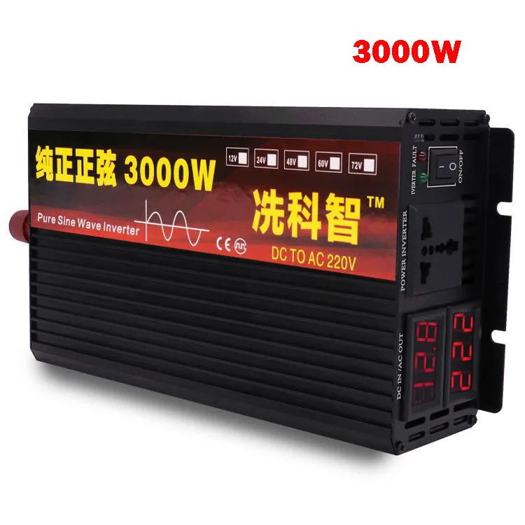 Inverter 12V24V 220V 200030004000W Voltage Transformer Pure Sine Wave Inverter Dual Digital Display DC12V to AC220V Converter (4)
