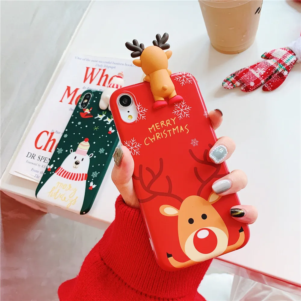 Christmas Phone Case For OPPO R15 Fashion Cute 3D Bear Elk Painted R9s R11 R1s Plus Soft IMD Silicone Covers |