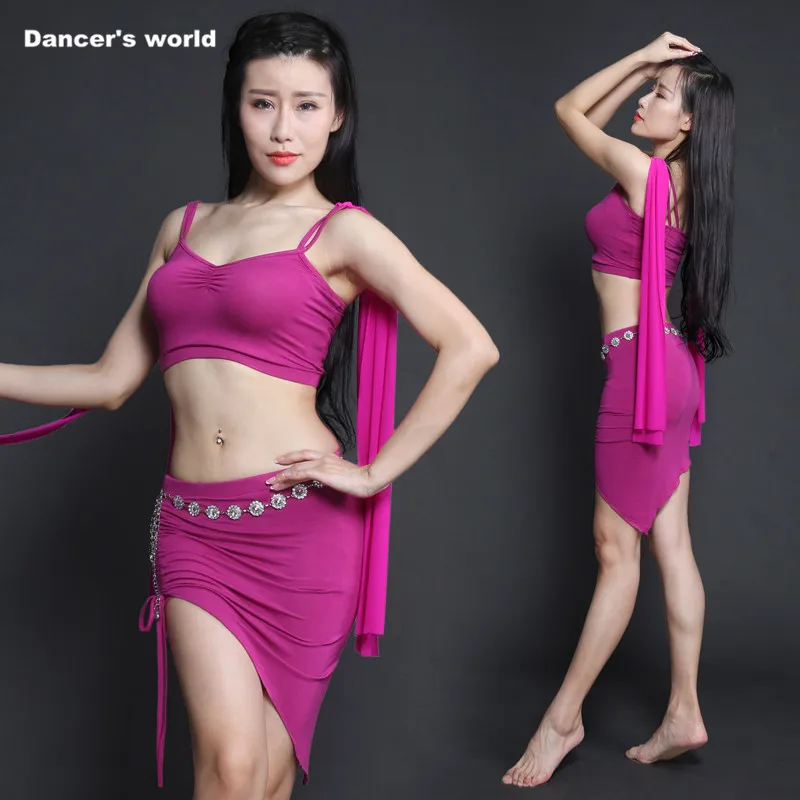 

Stage Belly Dance Clothes sleeveless top+short skirt 2pcs belly dance set latin dance clothes girls dance clothing