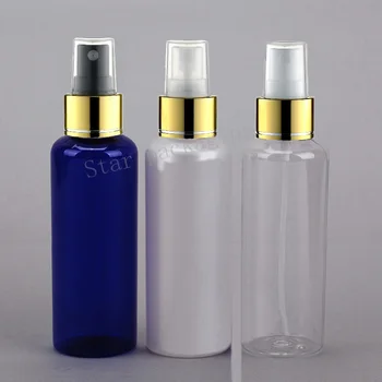 

150ml 30pcs empty makeup setting spray pump plastic bottle with gold aluminum collar 150cc perfume cosmetic PET bottle container