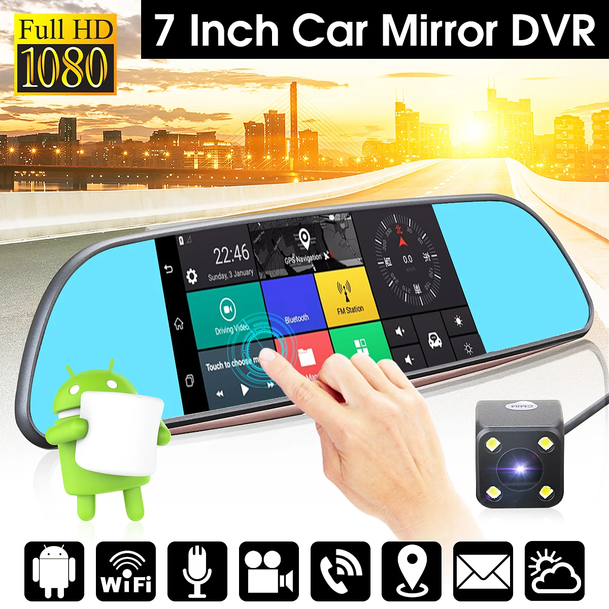 

3G 7" Car DVR Mirror Camera Android 5.0 wifi GPS Full HD 1080P Video Recorder Dual Lens Registrar Rear view dvrs Dash cam