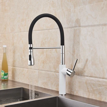 

Chrome Brushed Nickel White Kitchen Sink Faucet Hot&Cold Water Mixer Tap Dual Spout Single Handle torneira