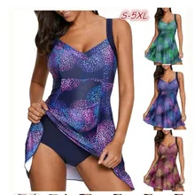 Цветной раздельный купальник с принтом, танкини размера плюс, купальник для полных женщин, шорты, большой размер, купальник, бикини, 5XL