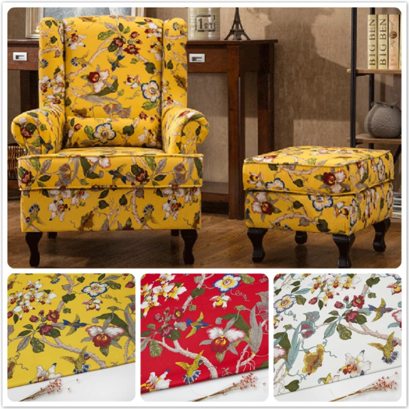 1 метр цветочный принт ткань желтая искусственная льняная ткань обивка для шитья дивана подушка для кресла сиденья чехол текстиль Материал мебель
