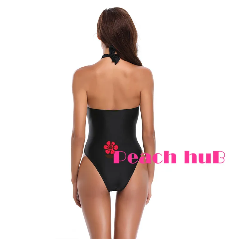 Sexy Swimsuit Bathing Suit One Piece Swimsuit Black Push Up Swimwear Women String Monokini Trikini Backless Halter Neck (4)