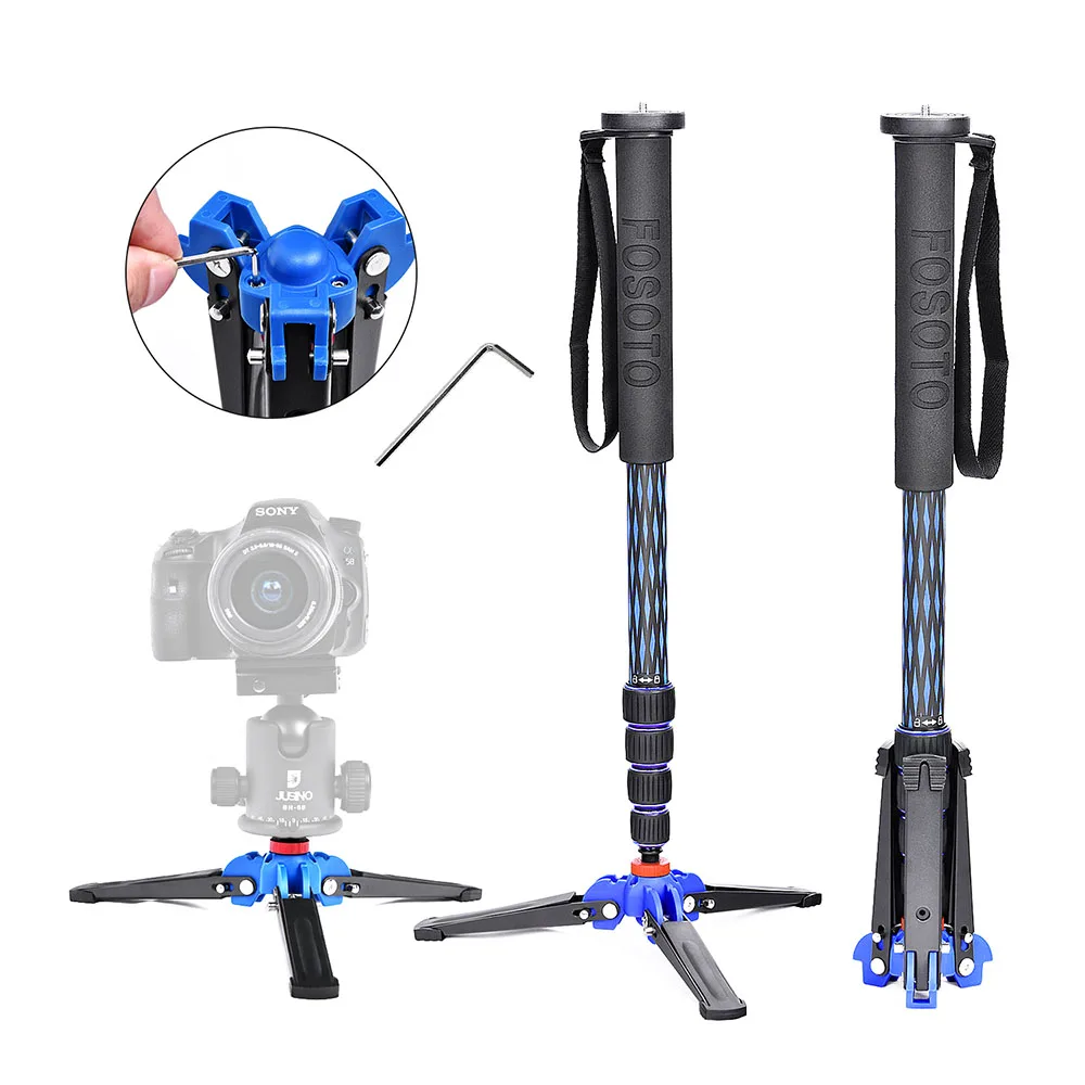 

Fusitu C-222 Professional Portable Carbon Fiber Monopod DSLR Walking Stick with mini tripod stand base for Camera Phone