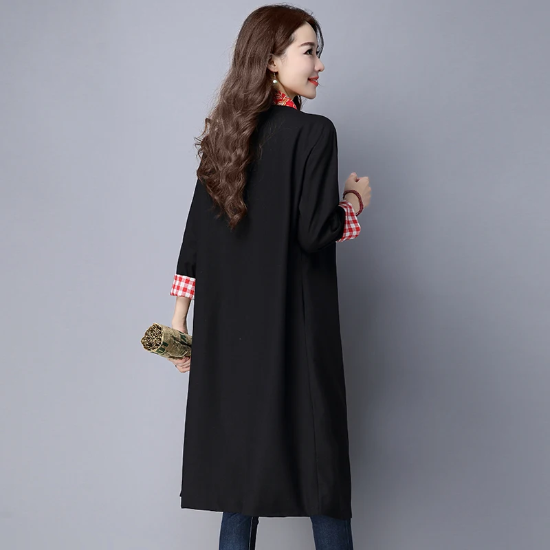 Trench coat women Autumn Ethnic Patchwork Print Trench Outerwear female casual Loose Chinese style Clothing WJ645