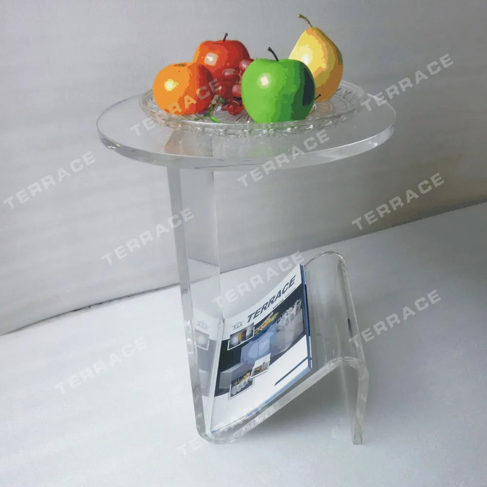 Round Top Lucite Acrylic coffee tea table with magazine rack for living room
