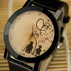 Новинка для влюбленных мультфильм смотреть Для женщин Для мужчин часы кварцевые часы PU Кожаный ремешок наручные часы LL