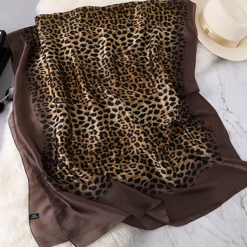 2023 Luxury Women Ombre Leopard Dot Natural Silk Scarf Lady Fashion Print Shawls and Wraps Pashmina Foulards Bandana Hijab Snood 4