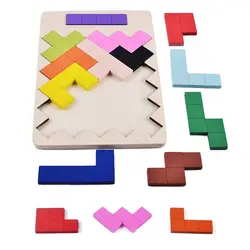 Дети Паззлы деревянный Игрушечные лошадки Tangram головоломки доска Логические 3D Puzzle геометрическая Форма тетрис Игры развивающие