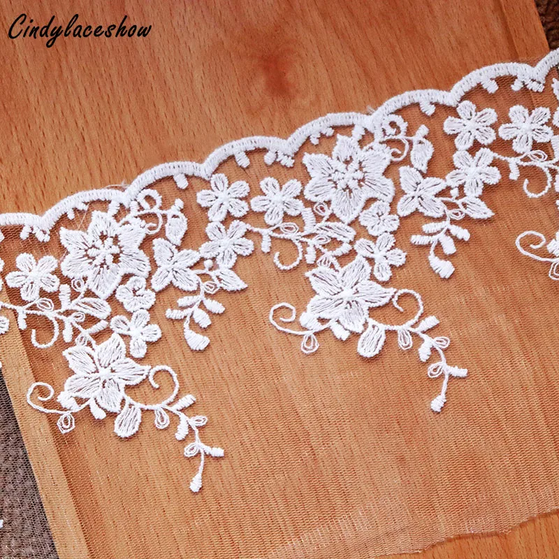 

3Yards 15cm Width Embroidered Lace Trim Applique Tulle Wedding Dress Bridal Veil Sofa Cover Clothes Lace Fabrics Mesh DIY Craft