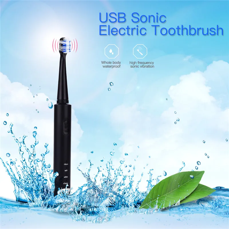 

USB Sonic Electric Toothbrush Waterproof Teeth Deep Cleaning Brush Rechargeable Toothbrush with 4 Brush Heads for Kid Adults 31