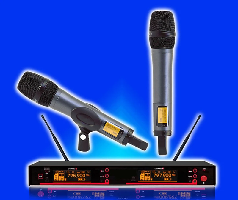 

Free shipping EW100 EW135 G3 style UHF band frequency adjustable dual handheld vocal karaoke wireless microphone system