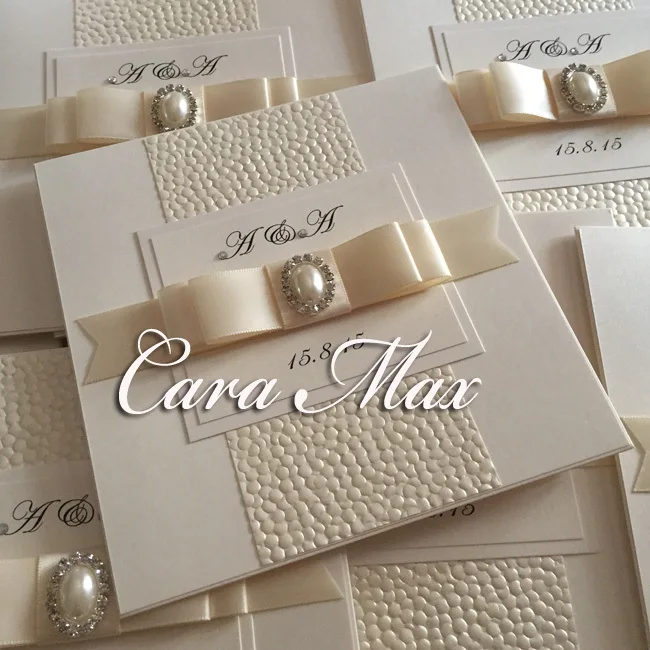 Свадебные приглашения ручной работы с милым бантом CA0651|invitations|invitations handmadeinvitation