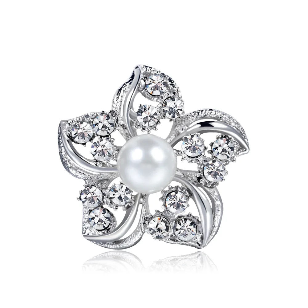 WYSIWYG Flower Brooch For Women 2019 Fashion New Imitation Pearl Rhinestones Flower Brooches Pins