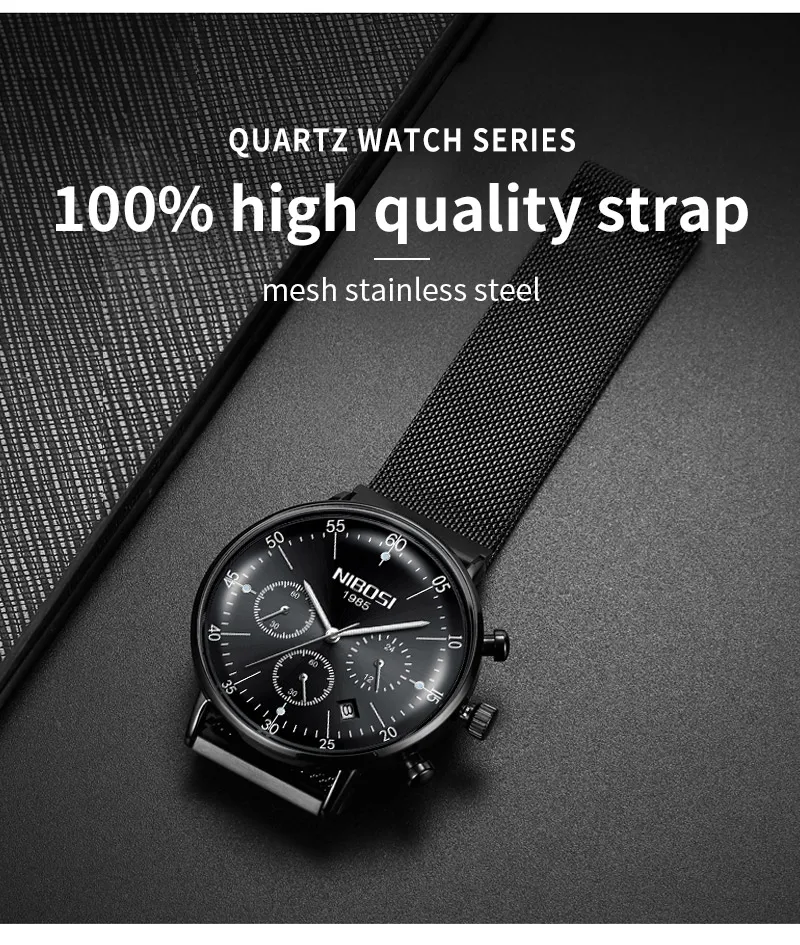 NIBOSI Men's Casual Fashion Pure Steel Mesh Belt Watch High-end Luxury Luminous Waterproof Watch European And American Style   (14)