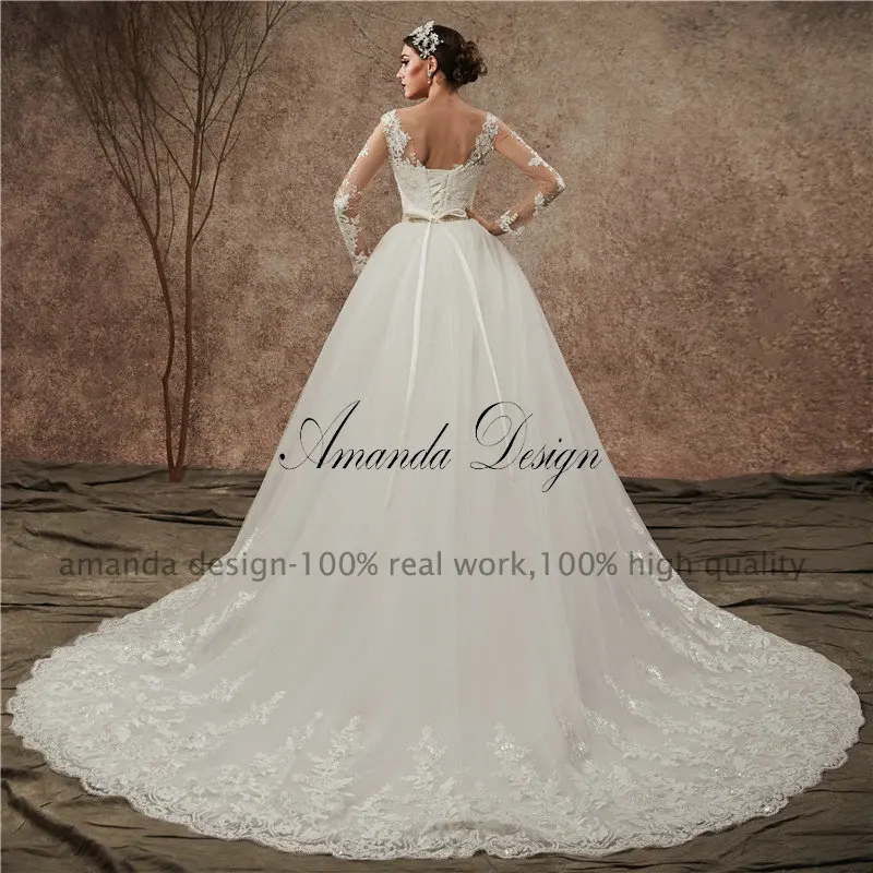 Аманда дизайн nikah elbiseleri с длинным рукавом Кружева аппликация Русалка свадебное платье со съемной юбкой