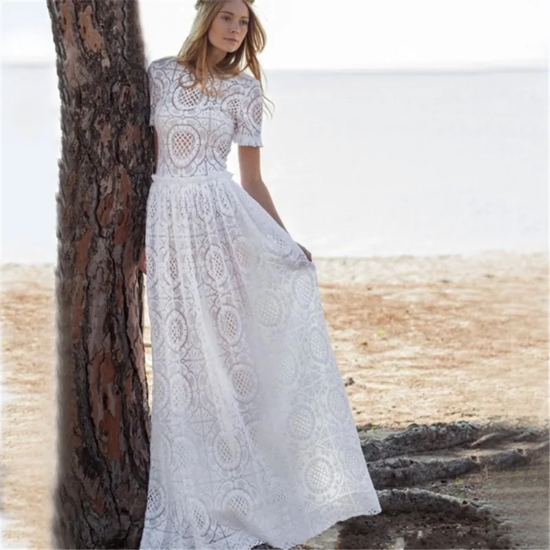 

Beach Dresses 2019 Summer Clothes For Women Cover Up Women's Clothing Pareo Tunic Pareos Pure Lace Short Long Sleeve Skirt Dress