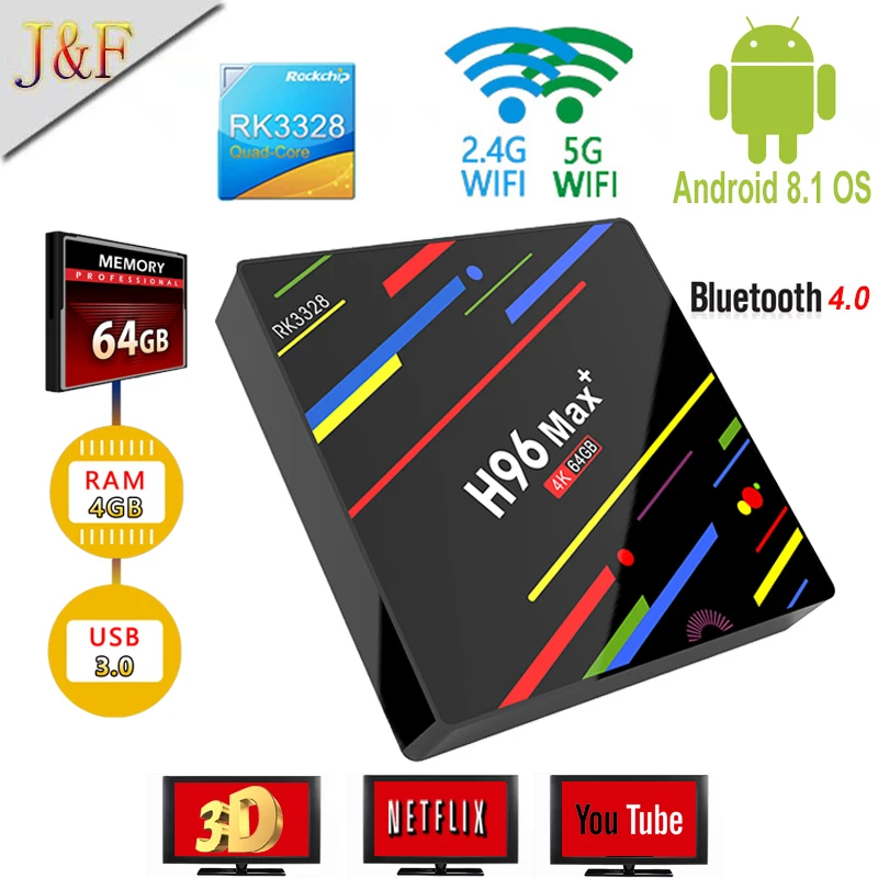 

H96 max plus RK3328 Android 9.0 Smart TV box 4G RAM 64G ROM Quad Core 2.4G/5GWIFI Set Top BT4.1 4K HD Media Player