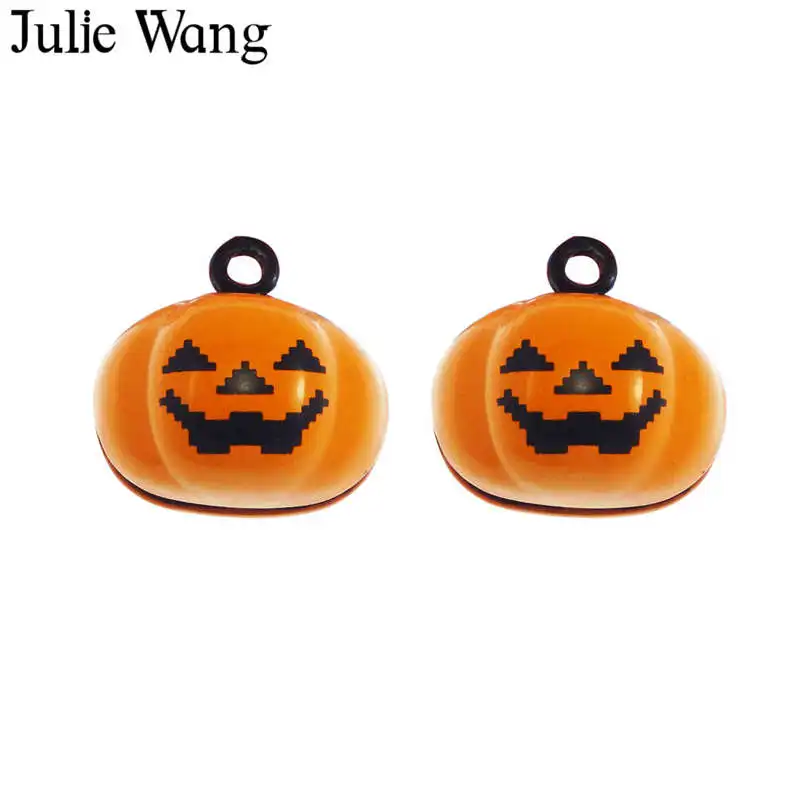 Julie Wang, 5 шт., оранжевые Подвески в виде тыквы на Хэллоуин, колокольчики для изготовления ювелирных изделий, ожерелье, подвеска, фурнитура для аксессуаров, украшения