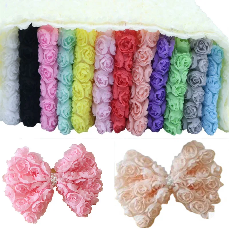 

6 Row Embroidered Simulation Rose 3d Lace Fabric Double Layer Mesh Trim Ribbon DIY Hairpin Headwear Sewing Manual Accessories