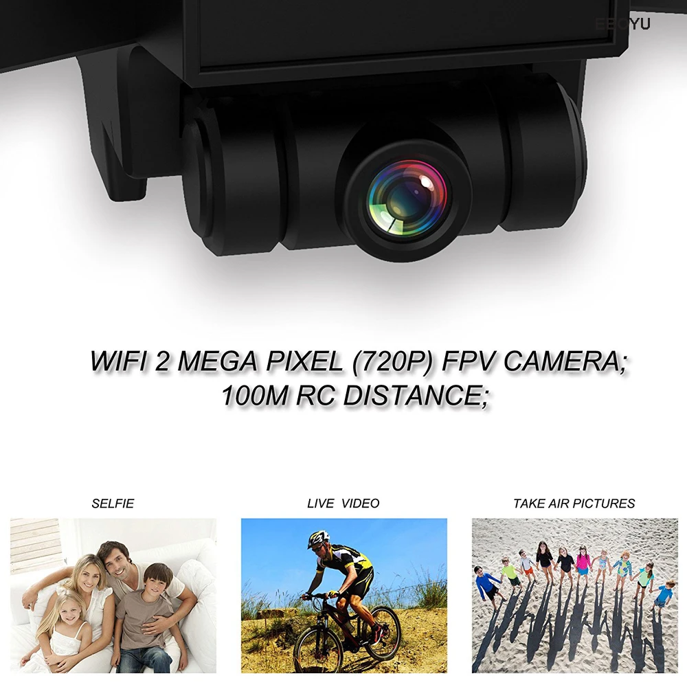 EBOYU(TM) YH-19HW 2,4 ГГц 2.0MP широкий угол Wi-Fi FPV RC Дрон для селфи Дрон складной RC Квадрокоптер высота удержания 3D флипы рулон RTF