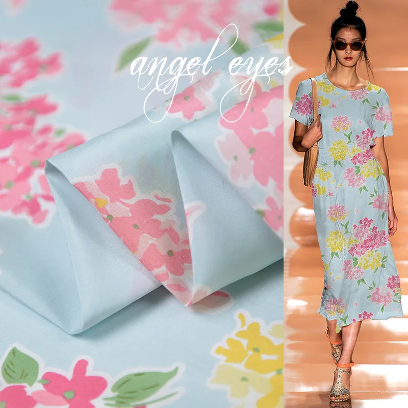 

19 Spring Summer New 114cm Wide 100% Silk Printed Dupion Fabric For Women Dress Fashion cloth For DIY Sdwing Free Shipping