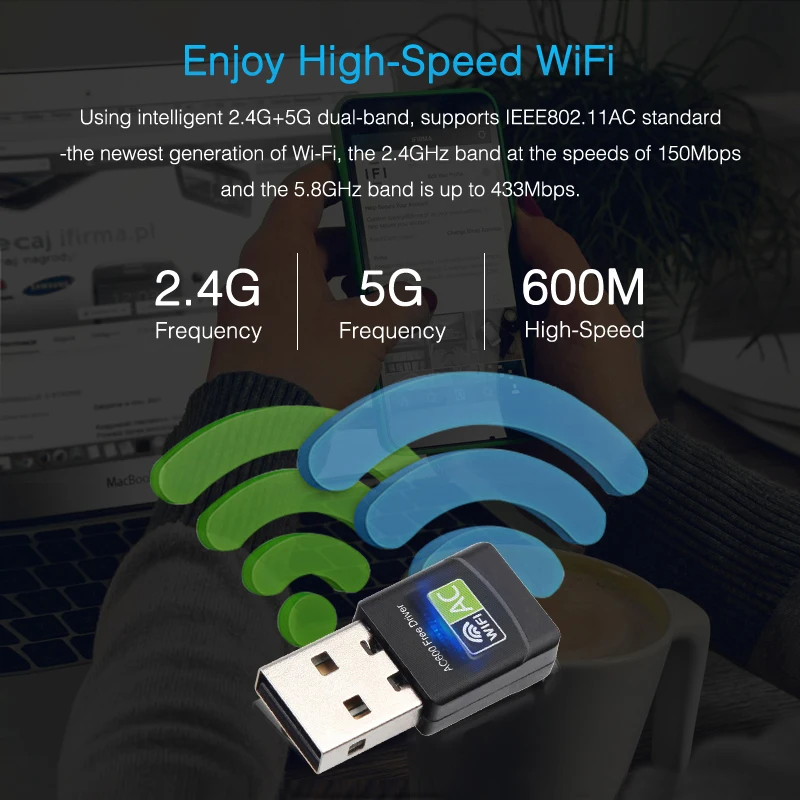 USB Wifi адаптер 600 Мбит/с беспроводная сетевая карта Ethernet Antena Wifi приемник USB LAN AC двухдиапазонный 2,4G 5 ГГц для ПК Wi-Fi ключ