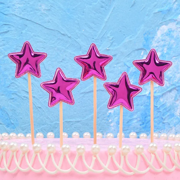 5 шт. Микки и Минни Микки Маус голова торт Топпер флажки для кексов для предродовой вечеринки Мальчик Дети День рождения Свадебные украшения поставки - Цвет: Rose Star