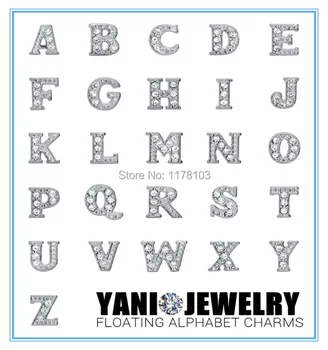 

130PCS Fashion Silver Initial Letter Charms Assorted Rhinestone Alphabet A-Z Charms fit Floating Living Memory Locket