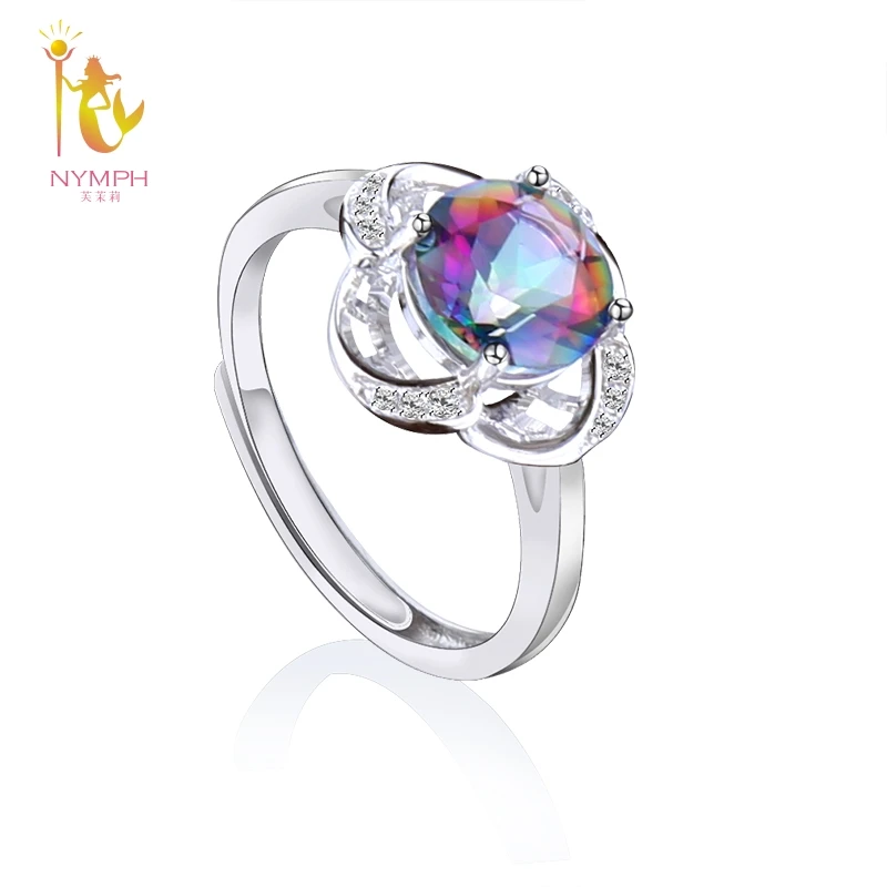 

NYMPH Natural Gemstone Rings Fine Jewelry For Women 925 Sterling Silver Fire Mystic Topaz Crystal Rings Wedding Gift T240J