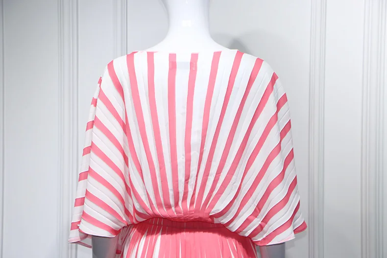 Розовое Шифоновое Платье в полоску летнее дизайнерское женское платье свободного кроя с рукавами летучая мышь ДРАПИРОВАННОЕ длинное плиссированное платье Vestidos Robes