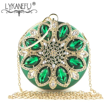 

LYKANEFU Diamonds Women Evening Bags Circular Wedding Party Bridal Purse Ladies Clutch Hand Bag Small Tote Handbag Designer