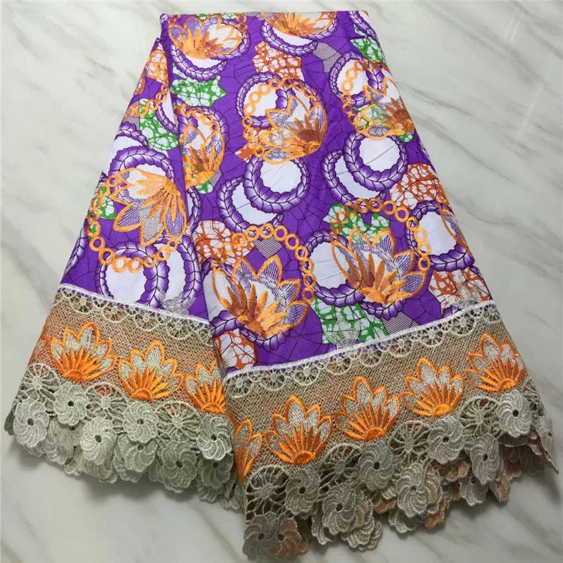 

Latest Ankara Wax Mix With Lace Embroidery African Wax Lace Fabric Super Java Wax Guipure Cord Wax Fabric For Wedding JJ211-1