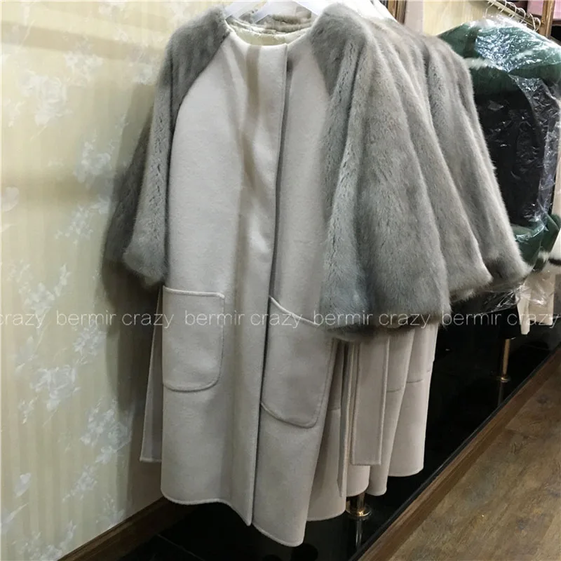 Брендовая модная женская куртка из овечьей шерсти длинная стильная с поясом элегантная женская Высококачественная Красивая норковая TU144-022 с рукавами