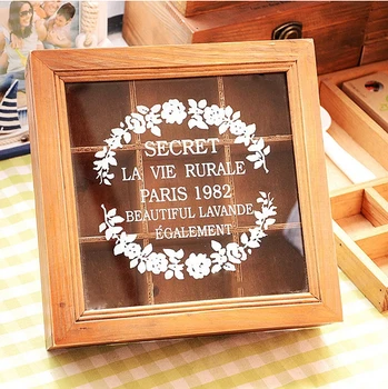 

ZAKKA 9 Grid Vintage Style Letter Printing Wooden Jewerly Box Multi-use Sundries Box Storage Case With Nice printing Gift Box